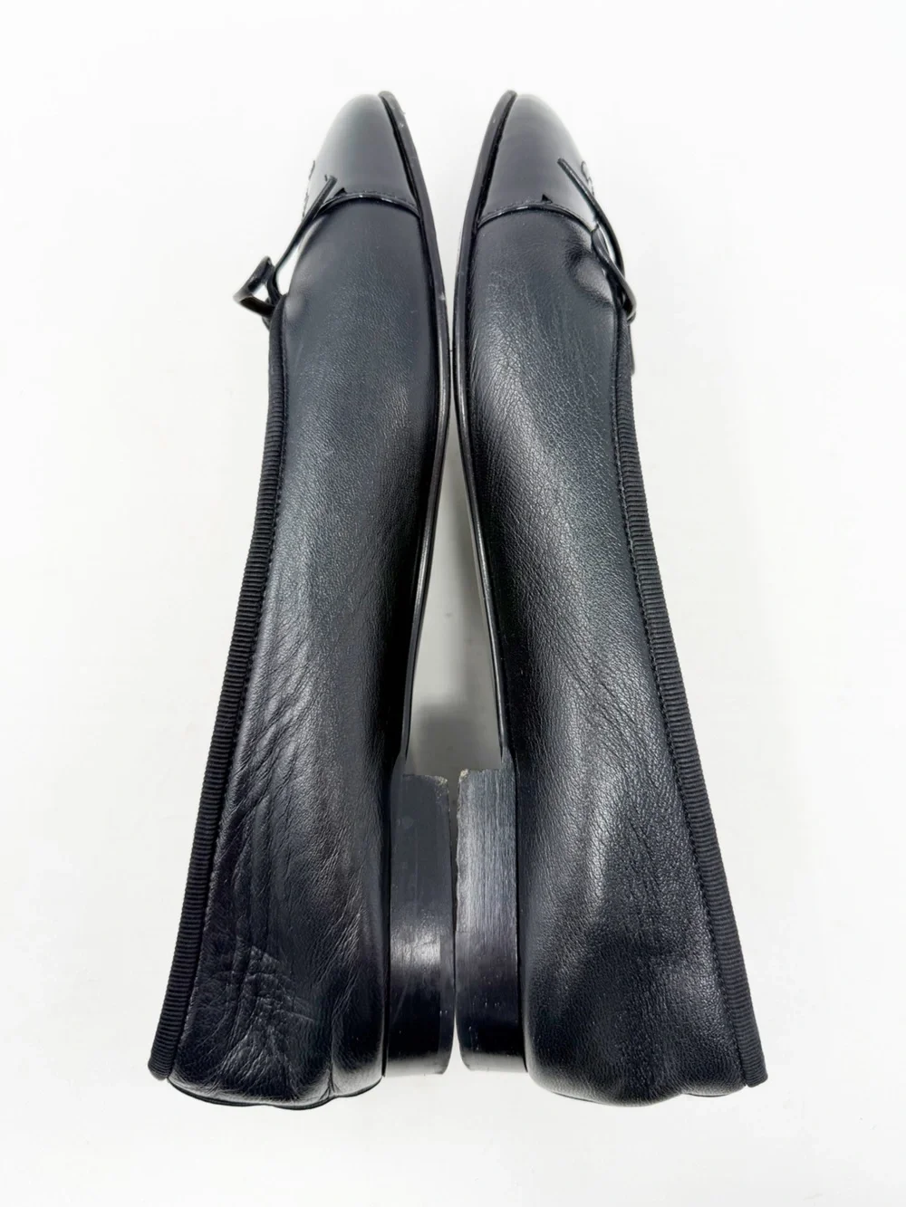 Chanel CC Cap Toe Leather Ballet Flats Black Womens EU 37.5